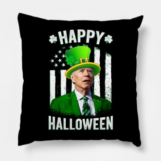 Biden St Patricks Day Happy Halloween Irish American Flag Pillow