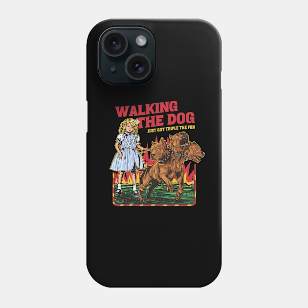 Walking The Dog Funny Cerberus 3 Headed Devil Dog Phone Case by Visual Vibes