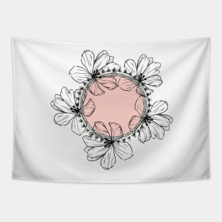 boho Asthetic Flower Circle  Cute Minimalist Pink  design Tapestry