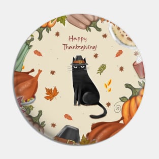 Happy Thanksgiving card in cartoon style with cat for Happy celebration Pin