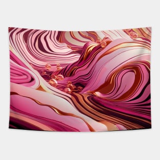 Pink  Liquid marble and gold waves Tapestry