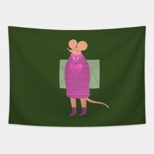 Cute girl mouse in pink dress with love letter Tapestry