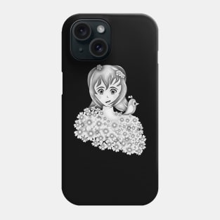 Woman with bird in in cherry blossoms Phone Case
