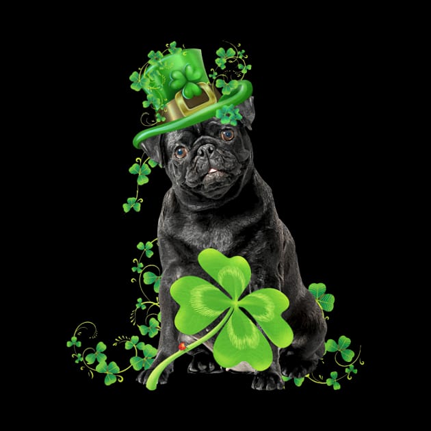 Black Pug Leprechaun Lucky Shamrock Happy St Patrick's Day by Gearlds Leonia