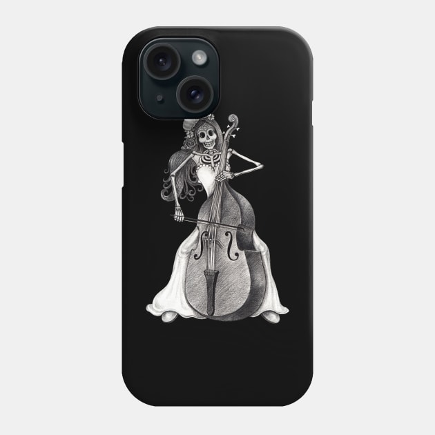 Sugar skull playing double bass day of the dead. Phone Case by Jiewsurreal