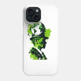 Wear Your Passion for the Planet with Our Abstract White and Green Climate Activist Man Face Portrait Design Phone Case