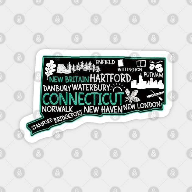 Connecticut New Britain cute map Waterbury New Haven Enfield Willington Putnam Norwalk Stamford Bridgeport Magnet by BoogieCreates