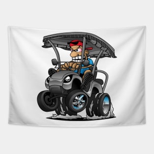 Funny Golf Cart Hotrod Golf Car Popping a Wheelie Cartoon Tapestry