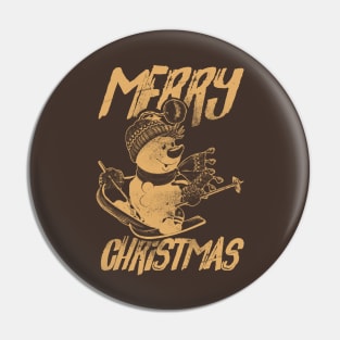 Skiing Snowman - Merry Christmas - Brown Pin