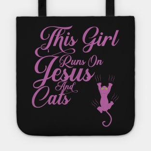 This Girl Runs On Jesus And Cats print Christian Gift Tote
