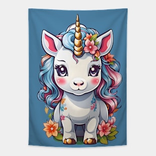 Cute Unicorn with Flowers Tapestry