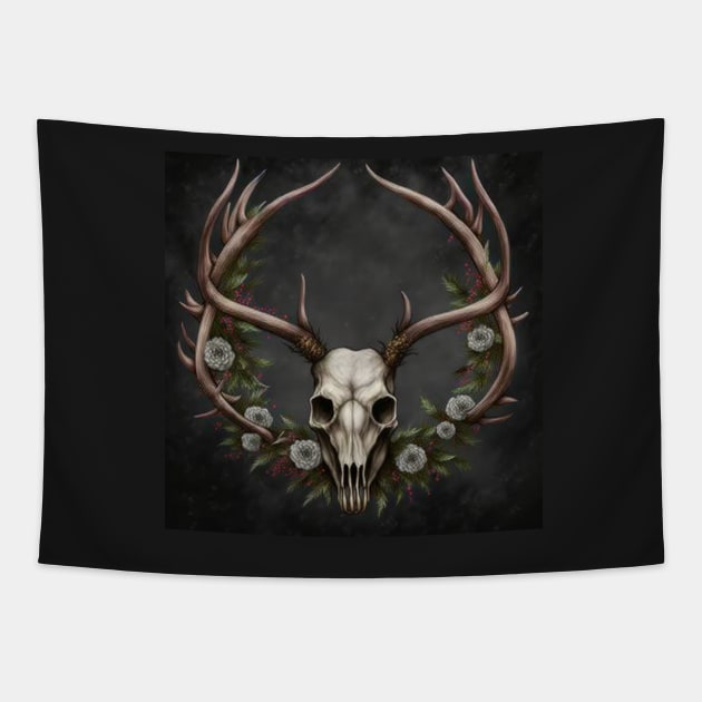 Stag wreath Tapestry by BloodRubyz