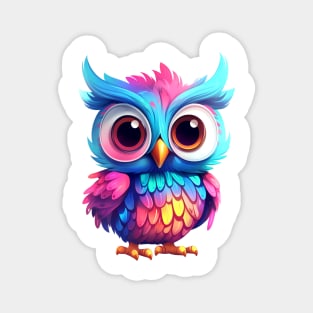 Cute rainbow owl. Sticker Clipart. Magnet