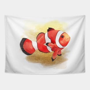 Watercolor Clownfish swimming Tapestry