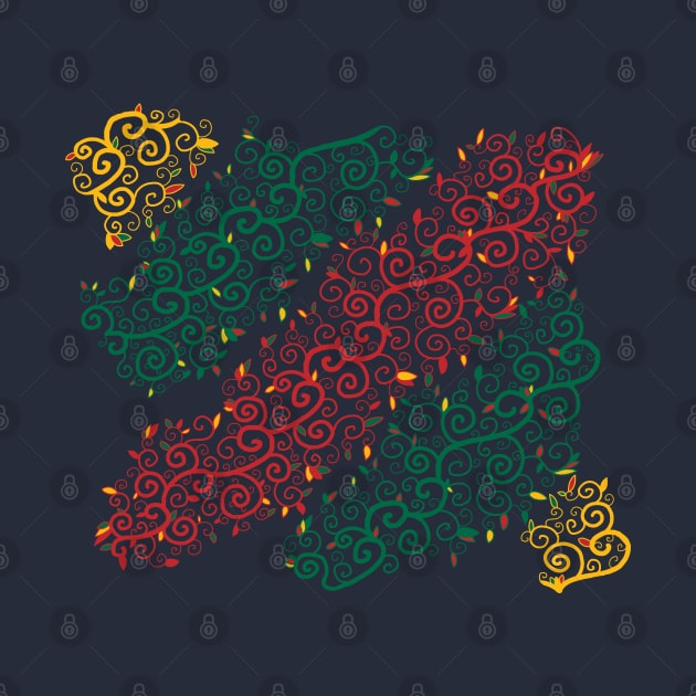 Lithuanian Vine Pattern - Yellow, Green and Red by JonGrin