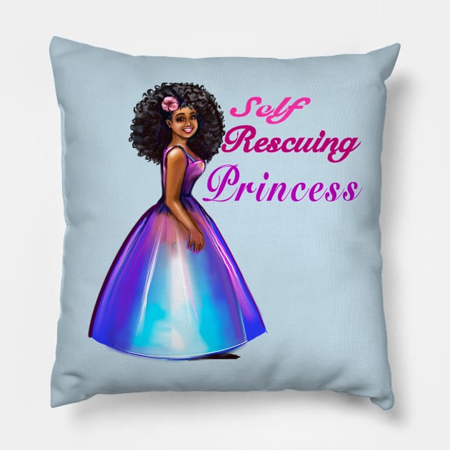 Self rescuing afro princess ! beautiful  black girls with Afro hair, brown skin. The best Gifts for black women 2022 Pillow by Artonmytee