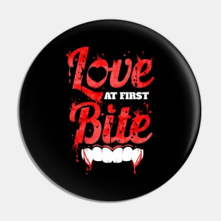 Love At First Bite Vampire Fangs Blood Halloween Pin