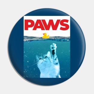 Paws Cat and Yellow Rubber Duck Teal Blue Water Funny Parody Pin