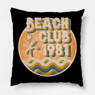 vintage retro beach club 70s 1981 with spirale orange Pillow