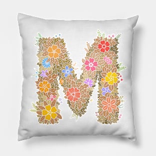 "M" Floral Letter Monogram Pillow