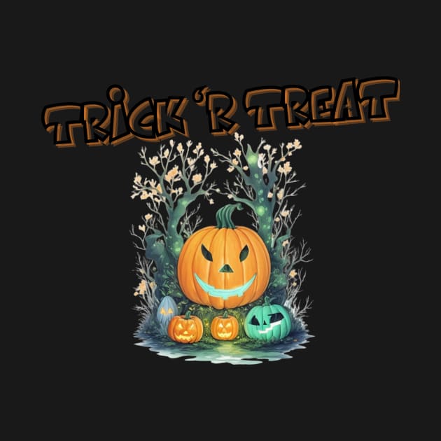 Trick 'R Treat Glowing Pumpkin in Enchanted Forest by PodX Designs 