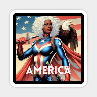 America Black Female Comic Book Superhero Patriotic USA Bald Eagle Magnet