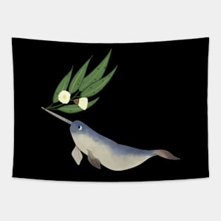 Narwhal Yellow Lemon Gum Leaves Tapestry