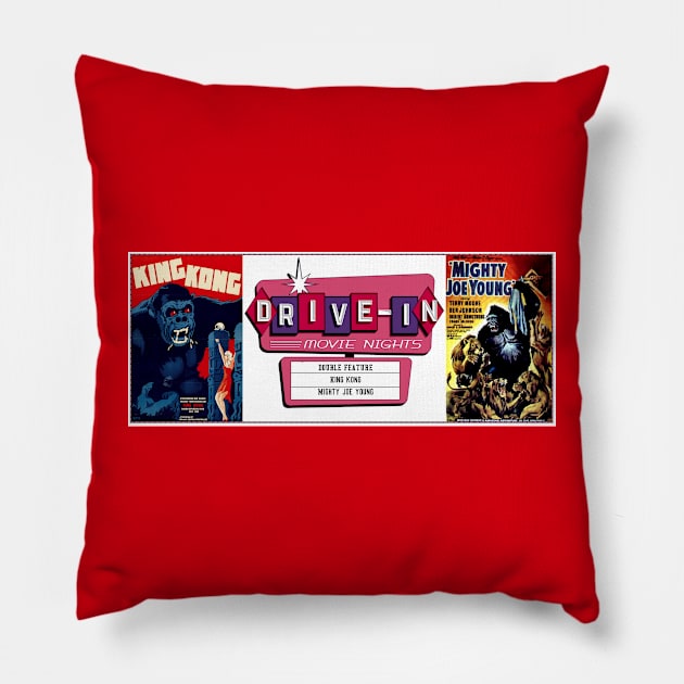 Drive-In Double Feature - King Kong & Mighty Joe Young Pillow by Starbase79