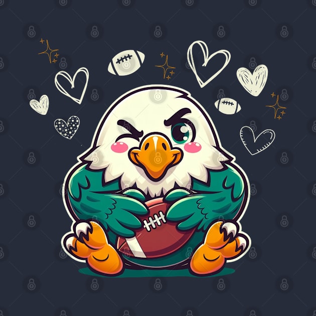 Adorable Eagle Mascot with Football - Sports Fan Art by Curious Sausage