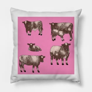 Shorthorn Cattle Pattern Pink Pillow