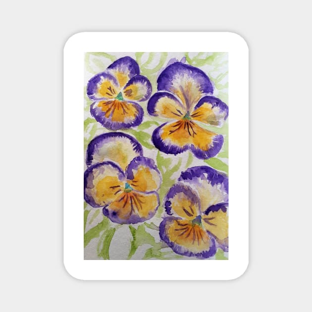 Viola Watercolor Purple Edged Yellow Floral Pattern Magnet by SarahRajkotwala