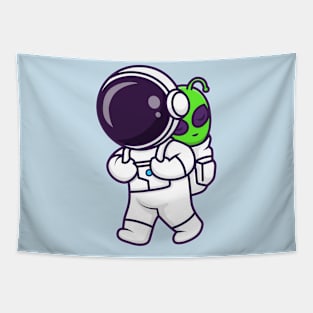 Cute Astronaut Bring Baby Alien Cartoon Tapestry