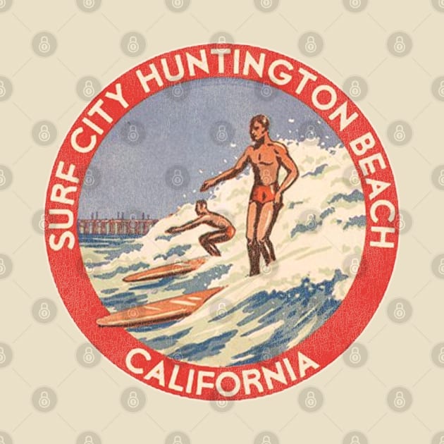 Retro Huntington Beach CA 70s Surf City Souvenir by darklordpug