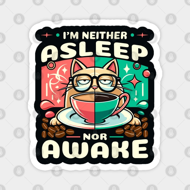 "Cat Napping in Coffee Cup" - Humorous Tee for Cat and Coffee Lovers Magnet by Kicosh