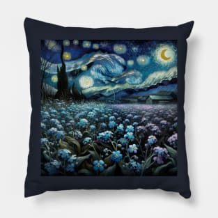 Enchanted Flower Garden Night: Forget-Me-Not Starry Floral Pillow