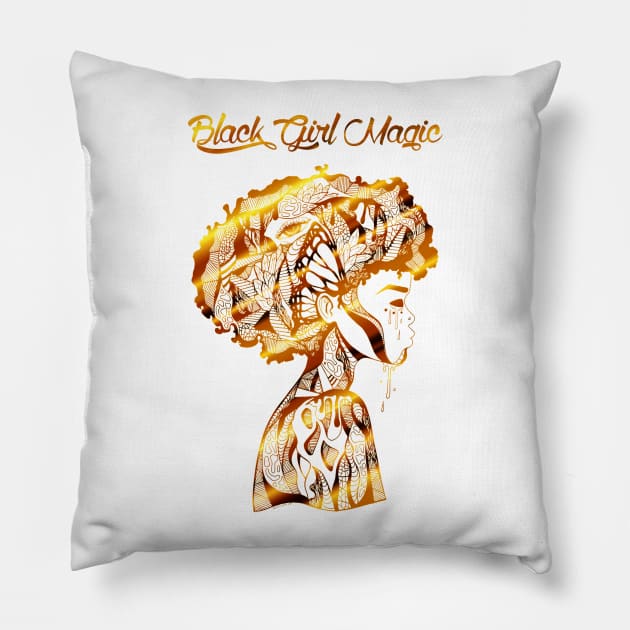 Afro Beauty With Black Girl Magic In Gold Pillow by kenallouis