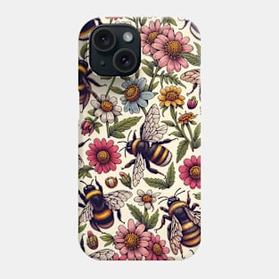 Vintage Flowers and Bumblebees Phone Case