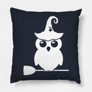 Adorable Witch Owl On Her Broom Pillow