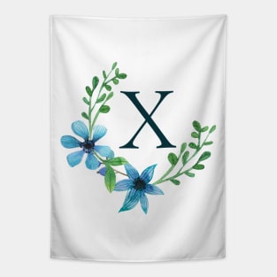 Floral Monogram X Pretty Blue Flowers Tapestry