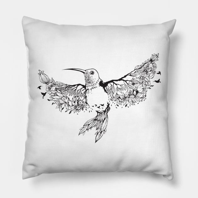 hummingbird with floral background Pillow by Mako Design 