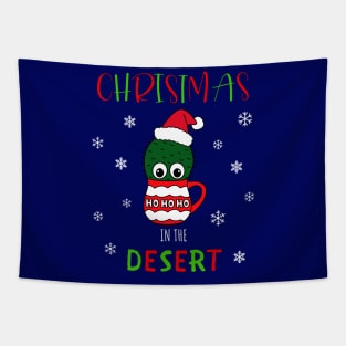 Christmas In The Desert - Cactus With A Santa Hat In A Christmas Mug Tapestry