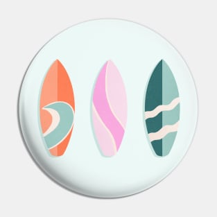 Pink, orange and teal retro surfboards Pin