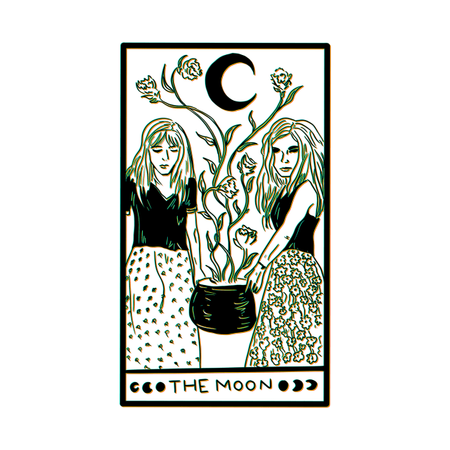 Midnight Margarita Moon - tarot card 3D effect black line by TheDoodlemancer