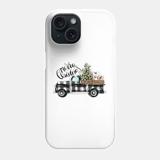 Merry Christmas Vintage Black Buffalo Plaid Truck Women Kids Phone Case