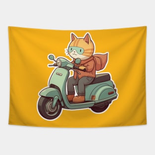 Kawaii cat riding scooter Tapestry