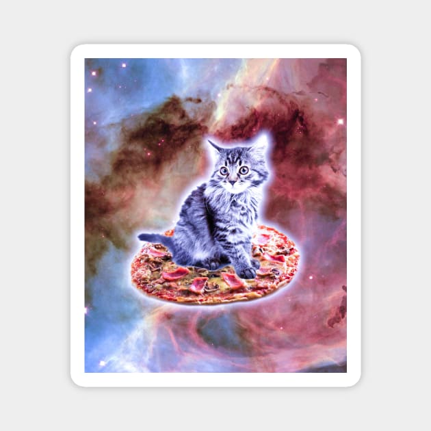 Galaxy Kitty Cat Riding Pizza In Space Magnet by Random Galaxy