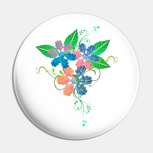 Trippy Blue and Orange Floral Decoration Silhouette Art Pin