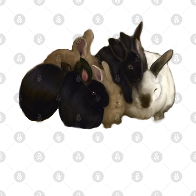 Bunny rabbit cuddles - cute bunny rabbits piling on for a big group hug by Artonmytee