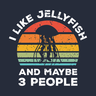 I Like Jellyfish and Maybe 3 People, Retro Vintage Sunset with Style Old Grainy Grunge Texture T-Shirt