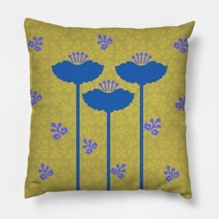 Tall Blue Flowers Japanese Woodcut Print Shibori Pillow